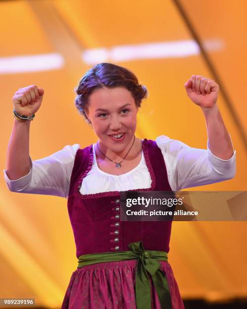 Biathlete Laura Dahlmeier celebrates her election to "Athlete of the year" at the Kurhaus in Baden-Baden, Germany, 17 December 2017. Photo: Uwe...