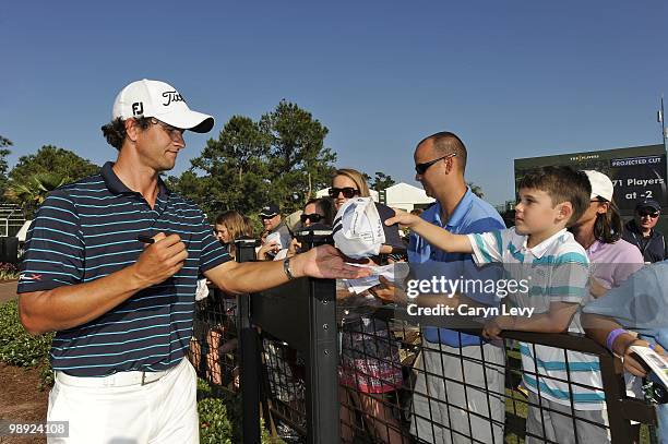 Adam Scott signs autographs after the second round of THE PLAYERS Championship on THE PLAYERS Stadium Course at TPC Sawgrass on May 7, 2010 in Ponte...