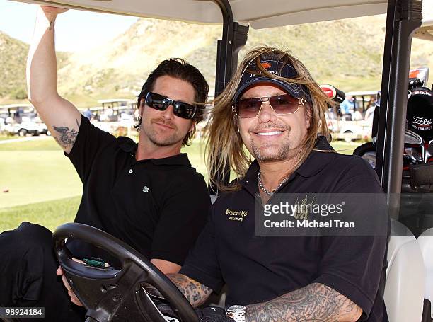 Grant Reynolds and Vince Neil attend the 14th Annual Skylar Neil golf tournament held at Lost Canyons Golf Club on May 7, 2010 in Simi Valley,...