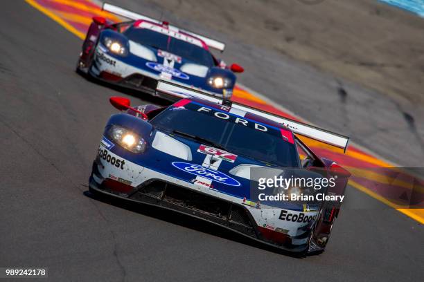 The Ford GT of Ryan Briscoe, of Australia, and Richard Westbrook, of Great Britain races on the track during the Sahlens Six Hours of the Glen IMSA...