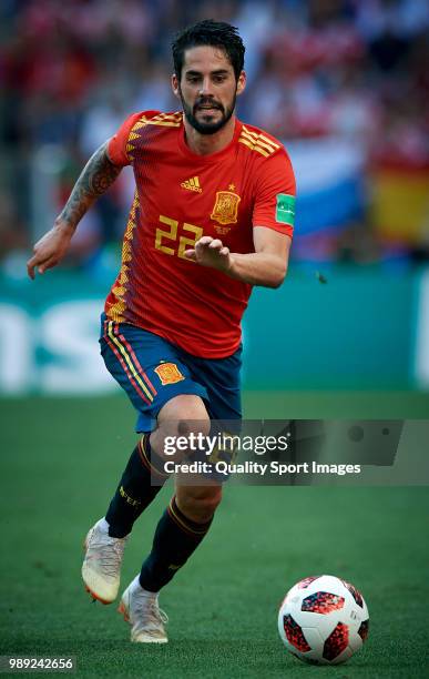 Isco Alarcon of Spain in action during the 2018 FIFA World Cup Russia Round of 16 match between Spain and Russia at Luzhniki Stadium on July 1, 2018...