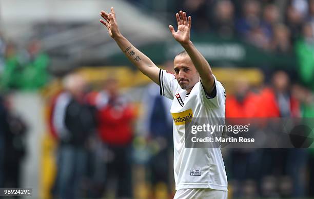 Oliver Neuville of Gladbach looks dejected after the Bundesliga match between Borussia Moenchengladbach and Bayer Leverkusen at Borussia Park Stadium...