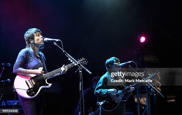 Tegan and Sara Quin of Tegan and Sara performs on stage during Groovin The Moo Festival 2010 at the Maitland Showground on May 8, 2010 in Maitland,...