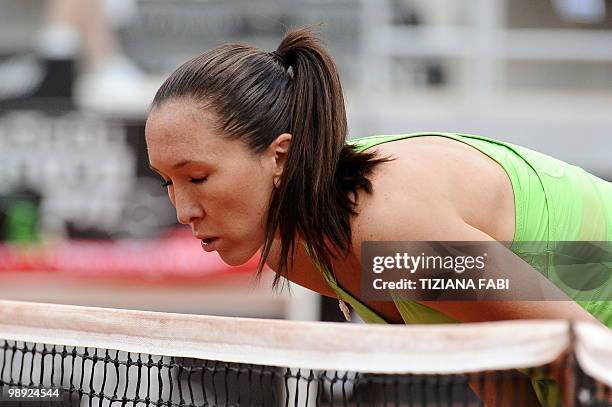 Serbia's Jelena Jankovic reacts after losing a point against Spain's Maria Jose Martinez Sanchez during the final of the WTA Rome Open on May 8,...