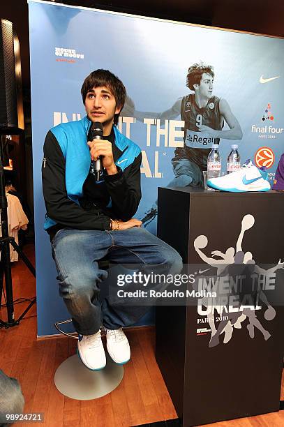 Ricky Rubio, #9 of Regal FC Barcelona speaks during the opening of House of Hoops at Les Halles on May 8, 2010 in Paris, France.