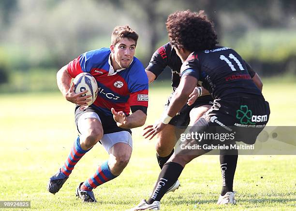 Andrea Pratichetti of Fermi-CZ Rovigo is tackled during the Campionato Eccellenza Super 10 match between I Cavalieri Prato and Fermi-CZ Rovigo at...