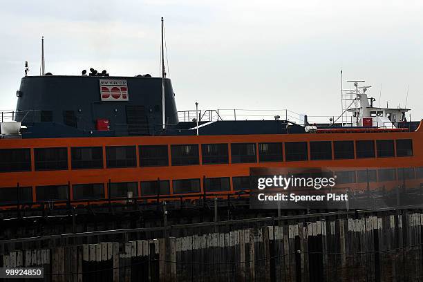 The Andrew J. Barbieri Ferry sits in the port following a crash of the Staten Island Ferry into a dock in the city's borough of Staten Island on May...