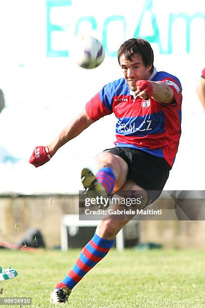 German Bustos kicks the ball during the Campionato Eccellenza Super 10 match between I Cavalieri Prato and Fermi-CZ Rovigo at Enrico Chersoni Stadium...