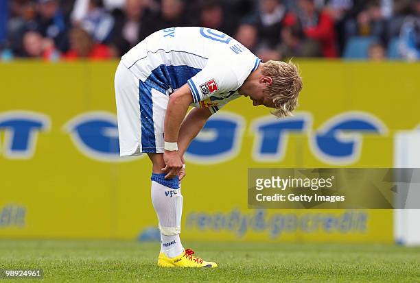 Lewis Holtby of Bochum looks dejected after the Bundesliga match between VfL Bochum and Hannover 96 at Rewirpower Stadium on May 8, 2010 in Bochum,...