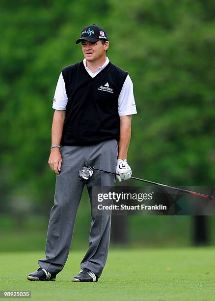 Paul Lawrie of Scotland plays his approach shot on the eighth hole during the third round of the BMW Italian Open at Royal Park I Roveri on May 8,...