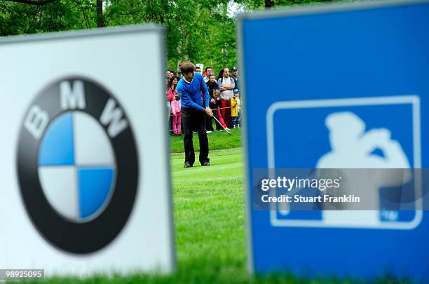 Robert Rock of England plays his approach shot on the fourth hole during the third round of the BMW Italian Open at Royal Park I Roveri on May 8,...