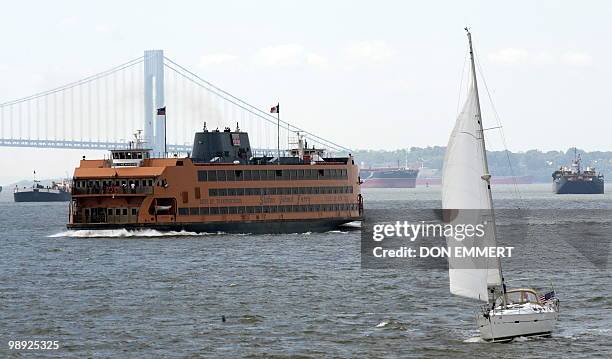 Staten Island Ferry sails north toward Manhattan May 8, 2010 near Staten Island, New York. Earlier on May 8, another ferry crashed into a pier at the...