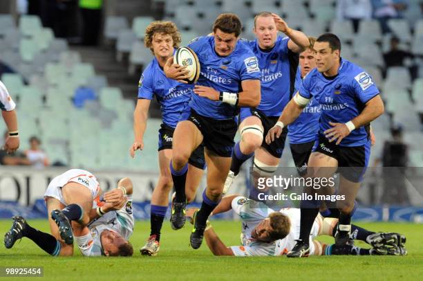 Mitch Inman of Western Force makes a charge during the Super 14 match between Vodacom Cheetahs and Western Force at Vodacom Park on May 8, 2010 in...