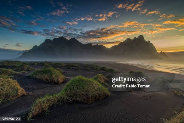 vestrahorn morning fog ( 3:28 am ) - tomat stock pictures, royalty-free photos & images