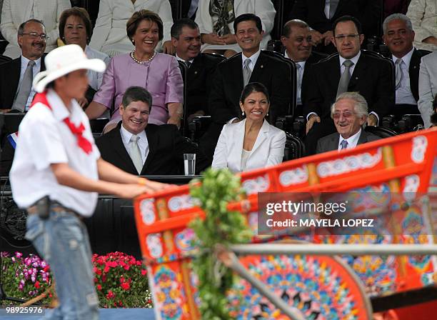 Costa Rican President-elect Laura Chinchilla , accompanied by her husband Jose Maria Rico and by the head of the Legislative Assembly Gerardo...