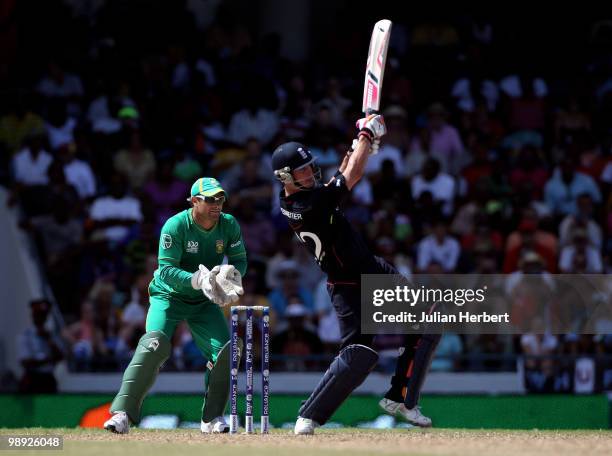 Mark Boucher looks on as Craig Kieswetter of England hits a 6 during the ICC World Twenty20 Super Eight Match between England and South Africa played...