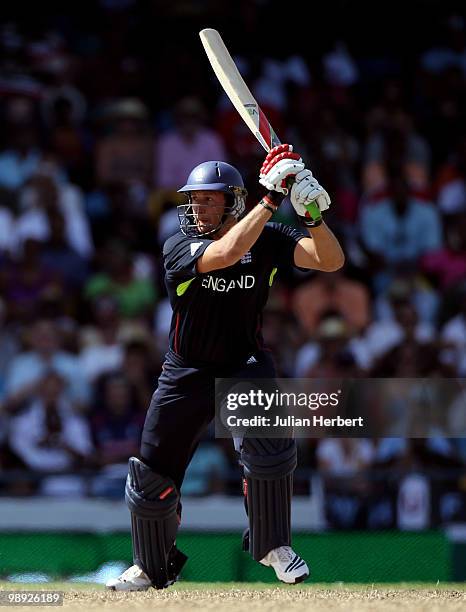 Tim Bresnan of England hits out during the ICC World Twenty20 Super Eight Match between England and South Africa played at the Kensington Oval on May...