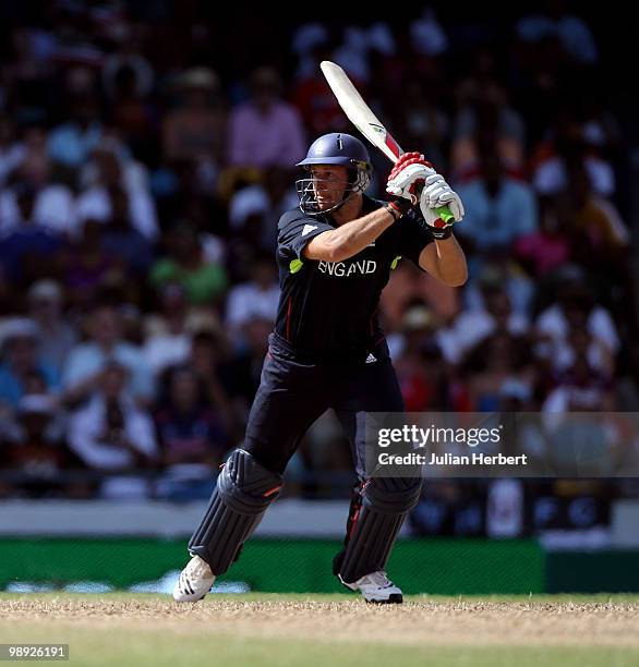 Tim Bresnan of England hits out during the ICC World Twenty20 Super Eight Match between England and South Africa played at the Kensington Oval on May...