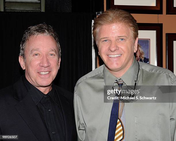 Comedian/actor Tim Allen and comedian/magician pose at The Ice House Comedy Club on May 7, 2010 in Pasadena, California.