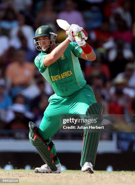 Jacques Kallis of South Africa hits out during the ICC World Twenty20 Super Eight Match between England and South Africa played at the Kensington...