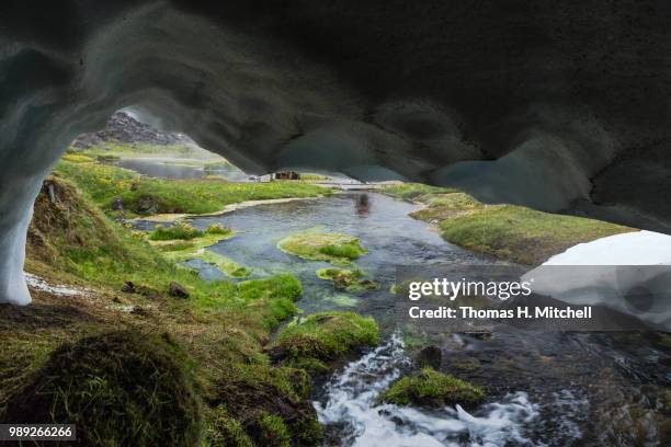 iceland-highlands-fjallabak nature reserve-landmannalaugar-snow cave - brook mitchell stock pictures, royalty-free photos & images