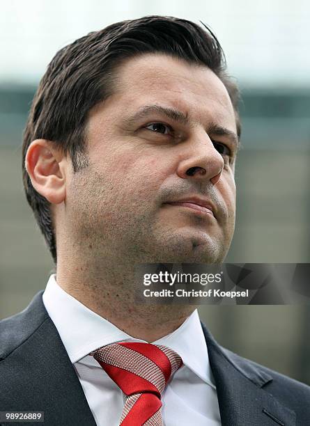 Christian Seifert, general manager of the German Football League looks on before the Bundesliga match between Hertha BSC Berlin and FC Bayern...