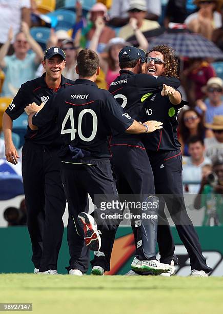 Ryan Sidebottom of England celebrates catching Herschelle Gibbsof South Africa during the ICC World Twenty20 Super Eight match between England and...