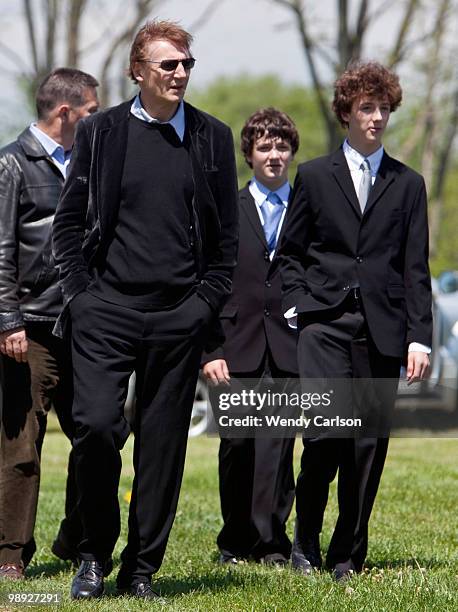 Liam Neeson attends funeral services for actress Lynn Redgrave at St. Peter's Cemetery on May 8, 2010 in Lithgow, New York.