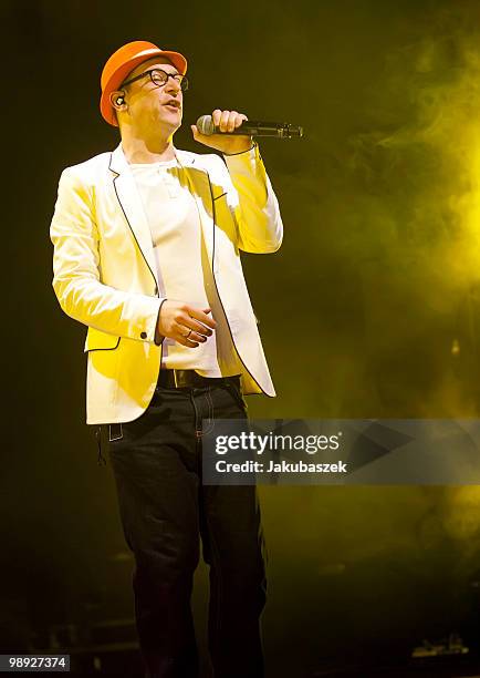 Bjoern Beton of the German Hip Hop band Fettes Brot performs live during a concert at the C-Halle on May 8, 2010 in Berlin, Germany. The concert is...