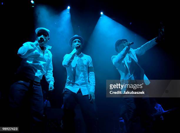 MCs Koenig Boris, Dokter Renz and Bjoern Beton Dokter Renz of the German Hip Hop band Fettes Brot perform live during a concert at the C-Halle on May...