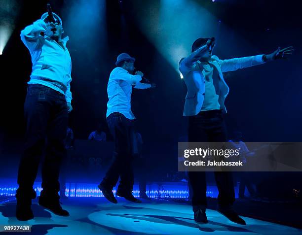 MCs Koenig Boris, Dokter Renz and Bjoern Beton Dokter Renz of the German Hip Hop band Fettes Brot perform live during a concert at the C-Halle on May...