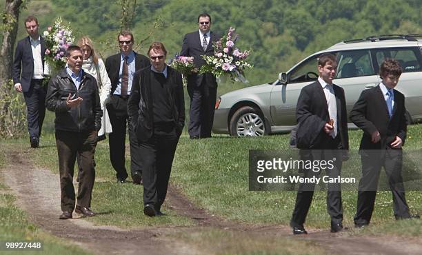 Liam Neeson attends funeral services for actress Lynn Redgrave at St. Peter's Cemetery on May 8, 2010 in Lithgow, New York.