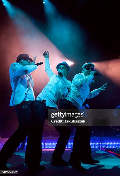 MCs Bjoern Beton, Dokter Renz and Koenig Boris of the German Hip Hop band Fettes Brot perform live during a concert at the C-Halle on May 8, 2010 in...