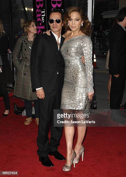 Marc Anthony and Jennifer Lopez attend the premiere of "The Back-Up Plan" at Regency Village Theatre on April 21, 2010 in Westwood, California.