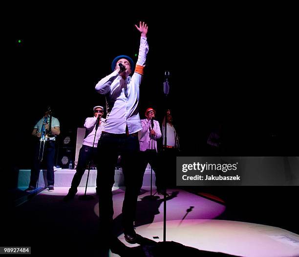 MCs Koenig Boris, Dokter Renz and Bjoern Beton Dokter Renz of the German Hip Hop band Fettes Brot perform live during a concert at the C-Halle on May...