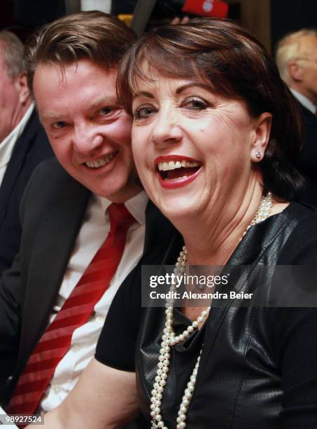 Head coach Louis van Gaal of Bayern Muenchen poses with his wife Truus during a dinner to celebrate their German Championship title on May 8, 2010 in...