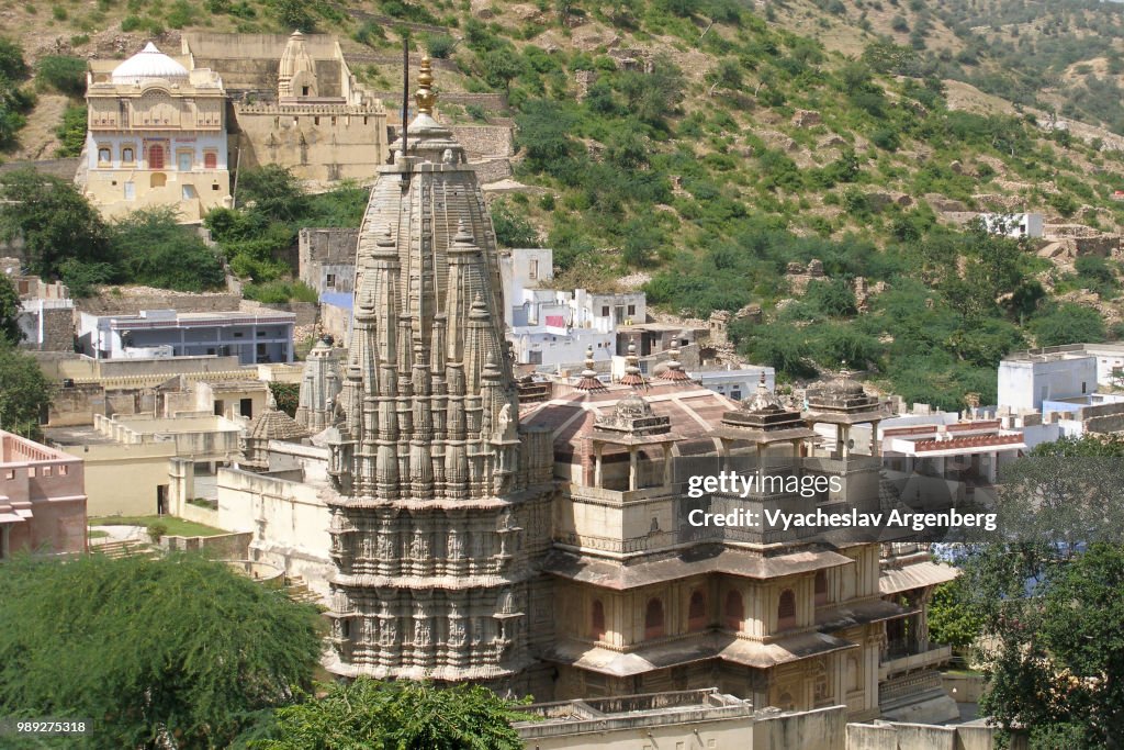 Amer town cityscape near Jaipur, the capital of Rajasthan, India
