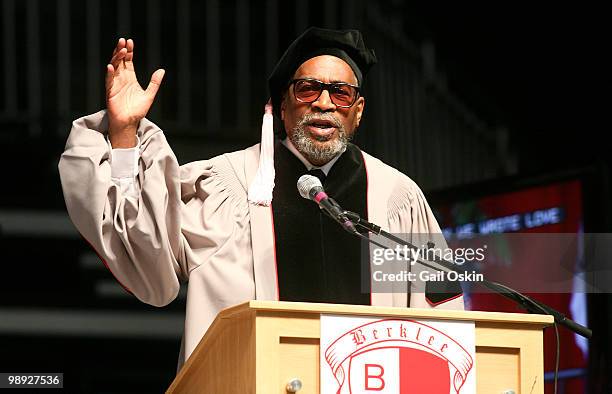 Kenneth Gamble, one of five honorary doctorate recipients address the graduates during the 2010 commencement ceremony at Berklee College of Music on...