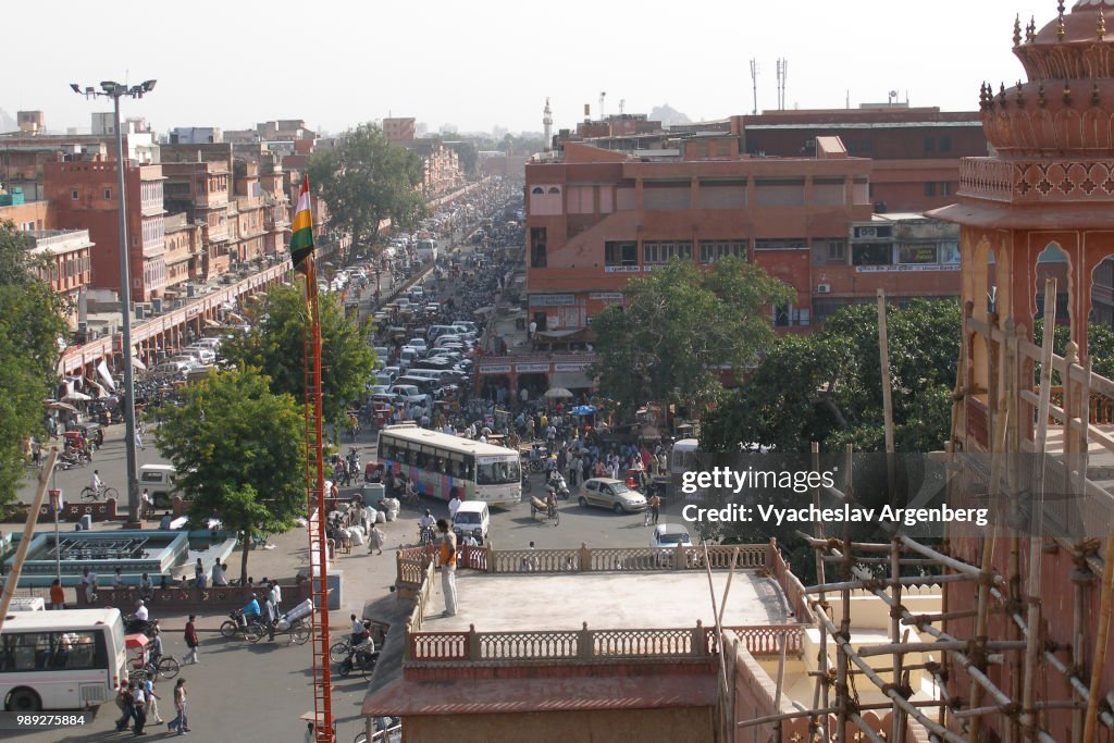 Jaipur central square as seen from Hawa Mahal palace, Rajasthan, India