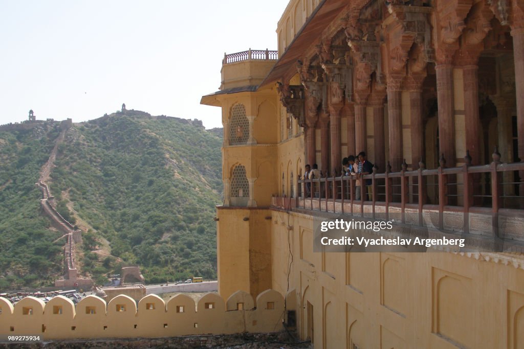 Amber Fort sandstone walls, Jaipur, Rajasthan, India