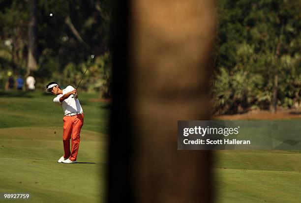 Ryuji Imada of Japan hits a fairway shot on the sixth hole during the third round of THE PLAYERS Championship held at THE PLAYERS Stadium course at...