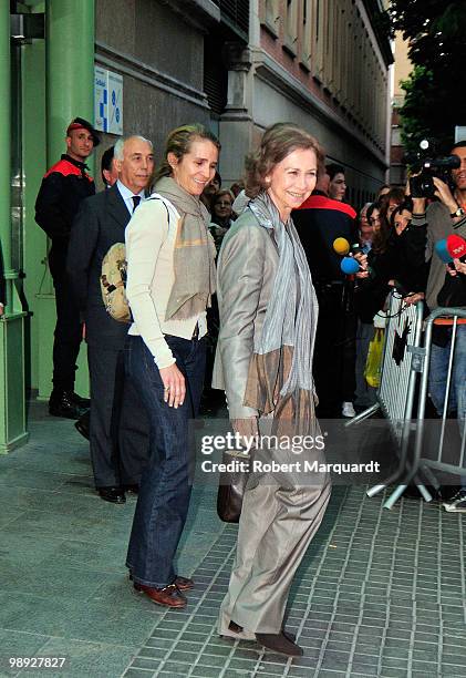 Queen Sofia of Spain and Infanta Elena of Spain visit the King of Spain Juan Carlos I at the Hospital Clinic of Barcelona, after he had an operation...