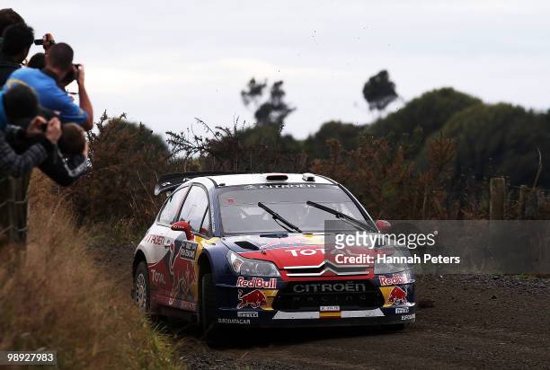Dani Sordo of Spain and co-driver Marc Marti drive their Citroen C4 WRC during stage 18 of the WRC Rally of New Zealand at Te Hutewai on May 9, 2010...