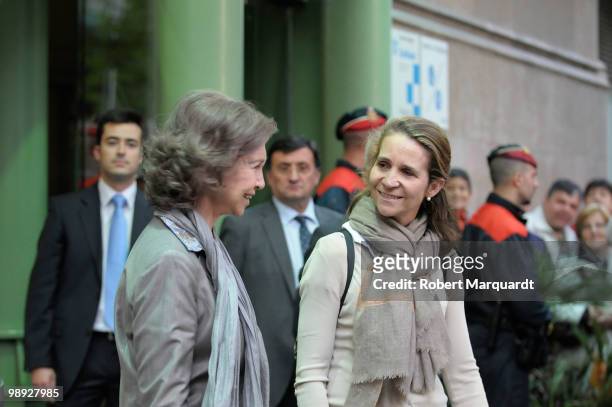 Queen Sofia of Spain and Infanta Elena of Spain visit the King of Spain Juan Carlos I at the Hospital Clinic of Barcelona, after he had an operation...