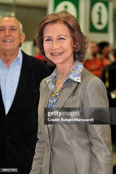 Queen Sofia of Spain visit's her husband King of Spain Juan Carlos I at the Hospital Clinic of Barcelona, after he had an operation to remove a...