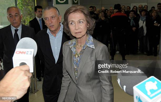 Queen Sofia of Spain visit's her husband King of Spain Juan Carlos I at the Hospital Clinic of Barcelona, after he had an operation to remove a...