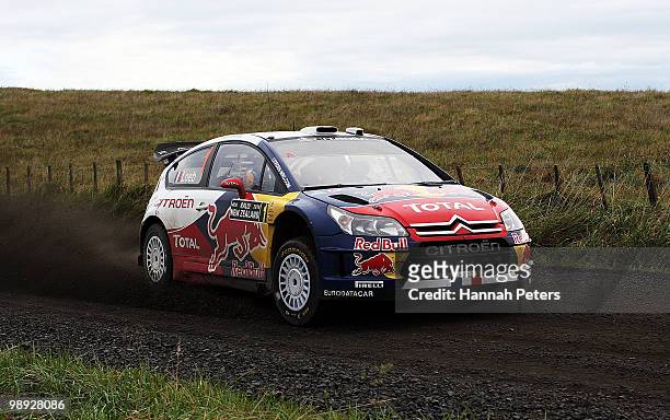 Sebastien Loeb of France and co-driver Daniel Elena drive their Citroen C4 WRC during stage 18 of the WRC Rally of New Zealand at Te Hutewai on May...