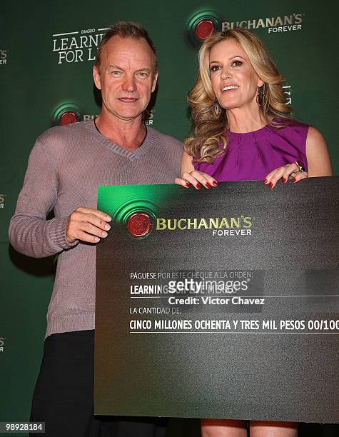 Sting and Rebeca De Alba attend the ''Buchanan's Forever 2010: Learning for Life'' press conference at the St. Regis Hotel on May 8, 2010 in Mexico...