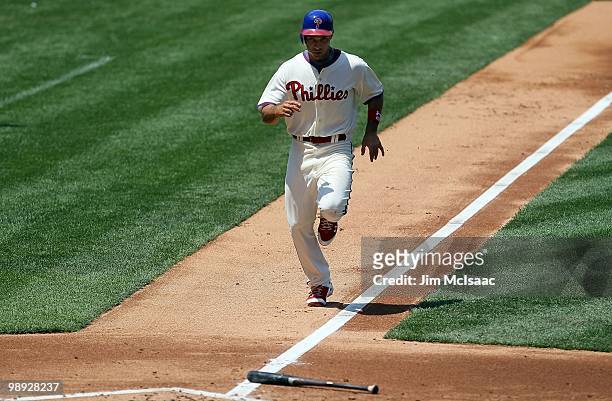 Raul Ibanez of the Philadelphia Phillies runs the bases against the St. Louis Cardinals at Citizens Bank Park on May 6, 2010 in Philadelphia,...