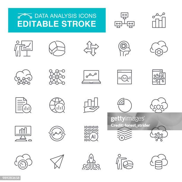 illustrazioni stock, clip art, cartoni animati e icone di tendenza di icone dei tratti modificabili per l'analisi dei dati - big data network